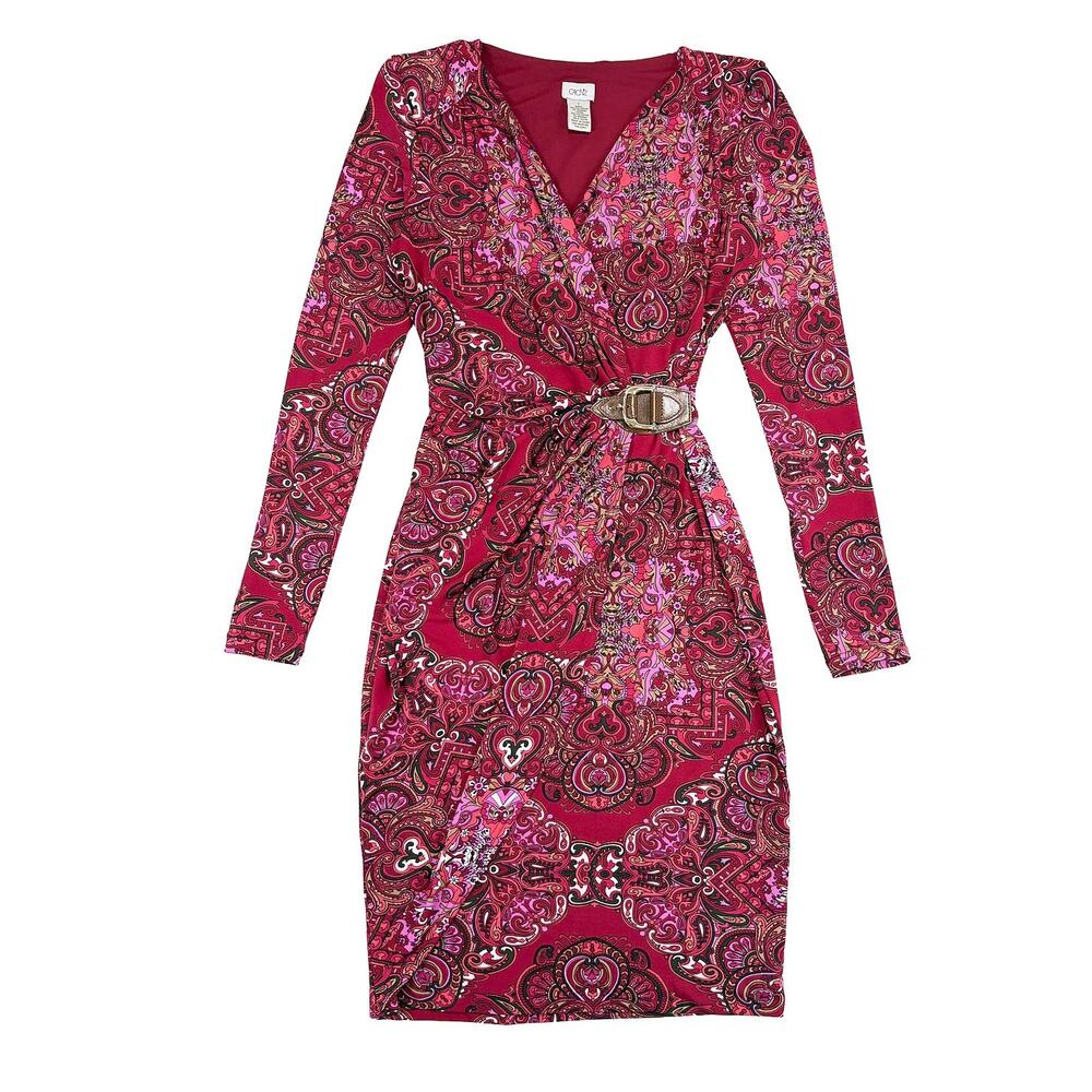 Cache Paisley Wrap Dress Women S Pink Belted Bodycon Going Out Date Night VTG